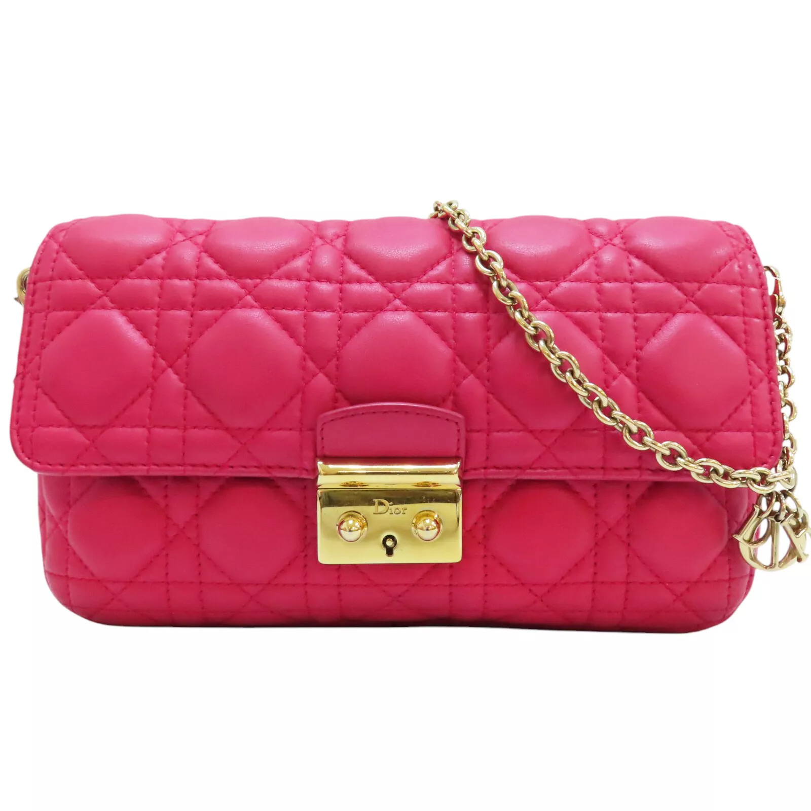 Sac bandoulière DIOR chaîne cannage peau d'agneau rose