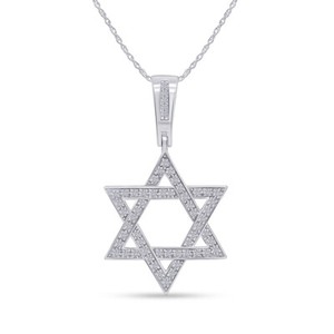 Authentic Star Of David Pendant Necklace 14K White Gold Plated Sterling 18"
