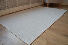 FLOOR RUG, 100% Cotton Herringbone Weave Pebble Natural / White 120x180cm 4x6'