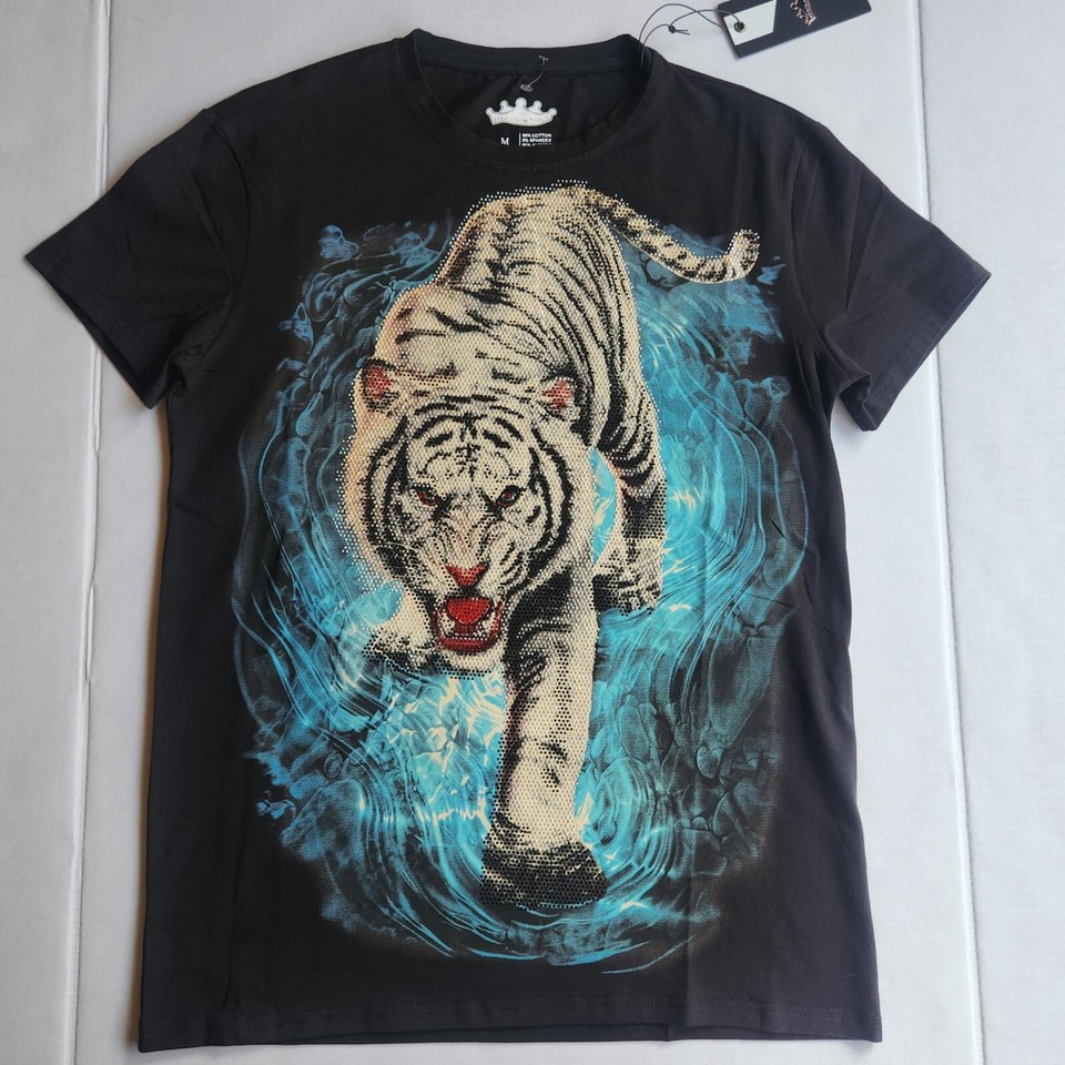 Heads or Tails Men's Apparel TShirt Sequined Bengal Tiger Size