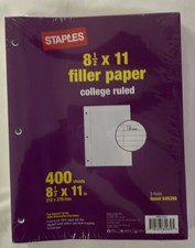 New Staples College Ruled Filler Paper Paper 8 1/2 x 11 400 Sheet 216x279mm MG
