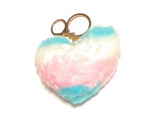 4" Multicolor Heart Faux Fur Pom Pom w/ Lobster Clasp Keychain