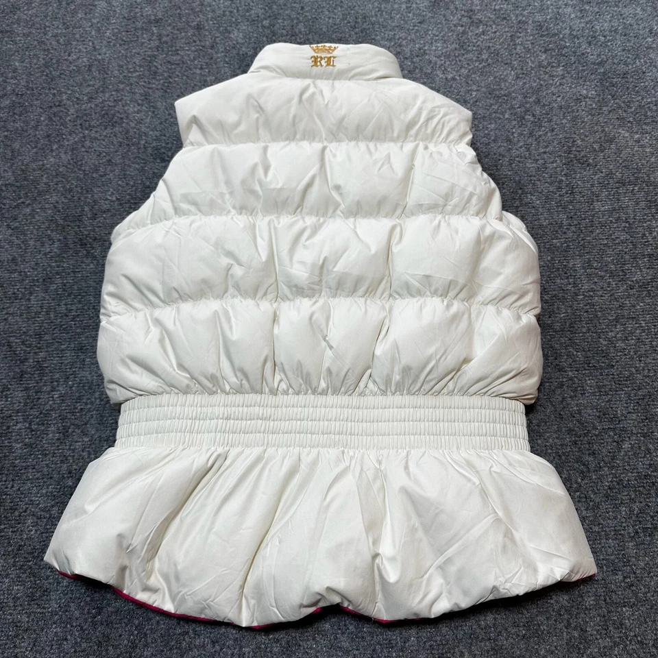 Ralph Lauren 青春背心大号象牙色粉红色涤纶全拉链双面 Puffer — 第 3/4 张图片