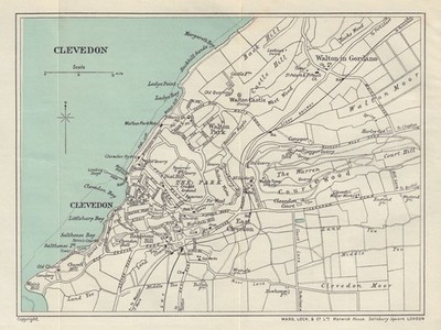 Clevedon Vintage Tourist City Stadtplan. Somerset. WARD LOCK 1928 alte Karte