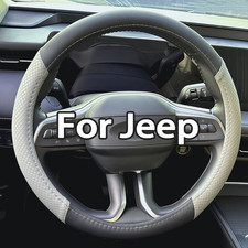 15" Steering Wheel Cover Genuine Leather for Jeep Black&Gray
