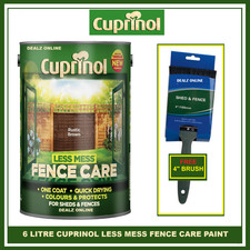 Cuprinol Less Mess Fence Care Rustic Brown 6L + FREE 4" FENCE BRUSH