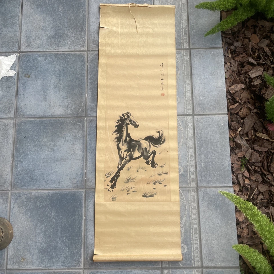 2 caballos pergaminos chinos 100 % pintura a mano por Xu Beihong 徐悲鸿 奔马 Foto 2 de 4