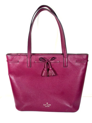 KATE SPADE Hayes Pebbled Raspberry Leather Medium Top Zip Shoulder Tassel Tote