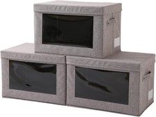 Collapsible Fabric Storage Bins with Lids Window 3 Pack Closet Organizer Boxes