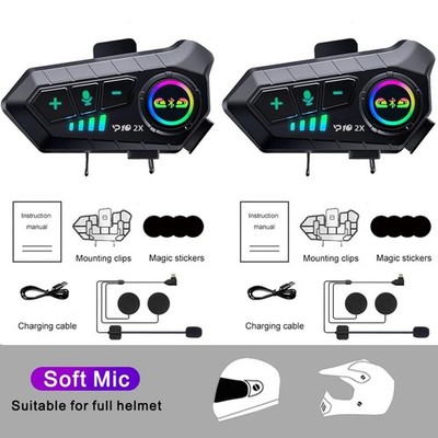 Motorrad Bluetooth Gegensprechanlage Paar - 5,3, IPX6, 300m (2er Pack) - Vollhelm