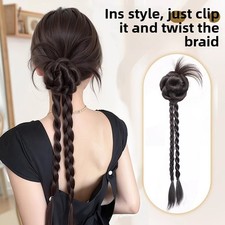 Clip-in Hair Extension Bun with Braided Ponytail Natural Chignon Lady Synthetic