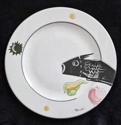 9pc Set Manlio Bacosi L'Antica Deruta Italy ''Maestro'' 11'' Sgraffito Fish Plates
