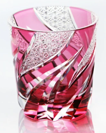 Hand Cut Clear Red Edo Kiriko Crystal Whisky Glass 250ml Flame w/Gift Box Japan-image