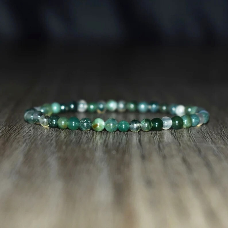 Natural Moss Agate Stone Bracelet 4mm Beads Healing Crystal Stretch Bracelet
