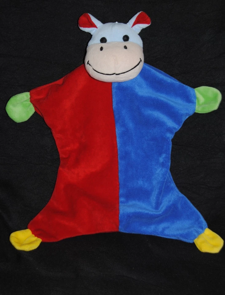 Doudou plat hippopotame LIDL BEST PRICE LONDON bleu rouge hochet grelot TTBE - Photo 1/2