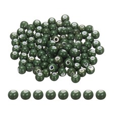100Pcs 6mm Round Ceramic Porcelain Beads, Dark Green