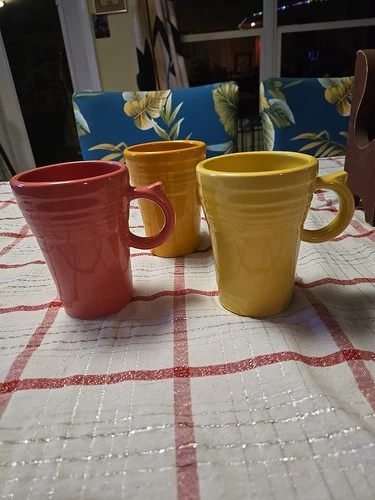 Set of 3 Fiestaware Tall Latte Bistro Mugs ~ 18 oz Ring Handle Gold Pink Yellow