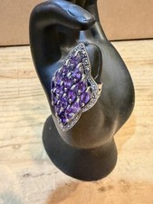 Vintage Sterling Silver Marquise Amethyst Cluster Statement Ring Size 6.75