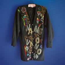 Vintage 80’s Luxury Vango Cardigan L Angora CHRISTMAS New Year's Party Beaded 