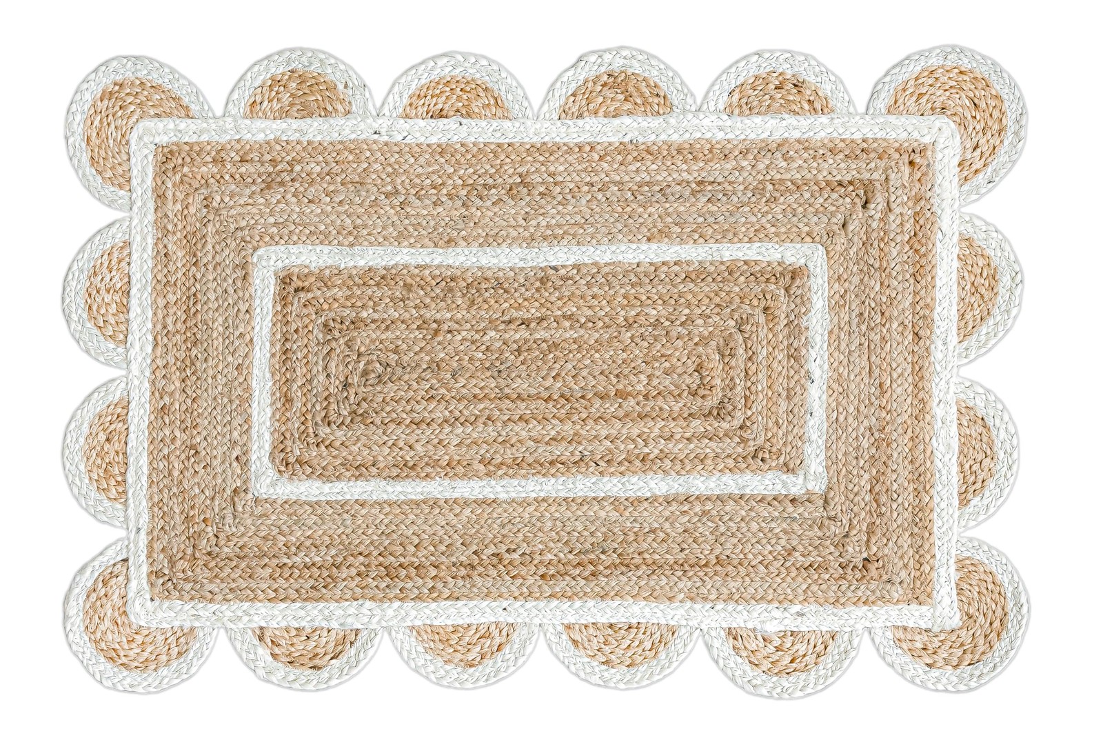 Scalloped Natural Jute Area Rug, Natural Base Off White Trim, 2x3 thumbnail 2
