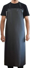 43" Waterproof Vinyl Apron Black Heavy Duty Chemical Resistant Kitchen Dishwash