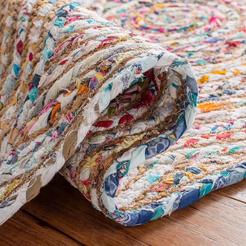 Rug 100% Natural Cotton Jute Carpet Reversible Braided Living Modern Area Rugs - Image 2 of 4