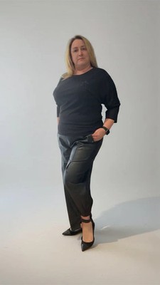 Black Stretch Shirt with 3/4 Sleeves   Elegant Plus Size Essential Top