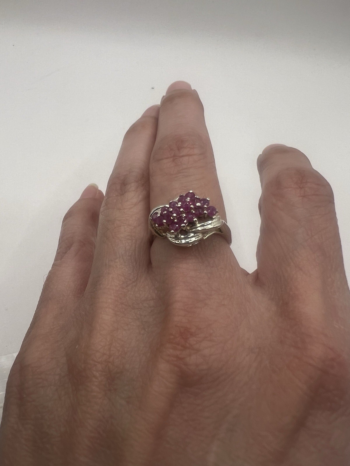 Vintage Sterling Silver Ruby Red Cluster Size 6 C… - image 8