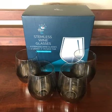 NEW IN BOX!  STEMLESS WINE TUMBLER SET BY CHIC & TONIC DELUXE CHROME COLLECTION