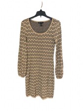 INC Gold & Black Chevron Sweater Dress Medium Long Sleeve