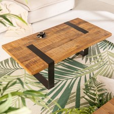 Massiver Couchtisch IRON CRAFT - 100cm - braun natur - Mangoholz Metall schwarz