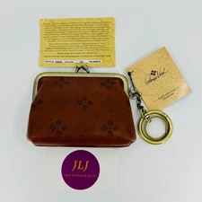Patricia Nash Signature Print Large Borse Tan Leather Kisslock Coin Purse