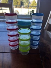 Small Storage Containiners With Bright Lids, 15 Open Containers, Craft Supplies