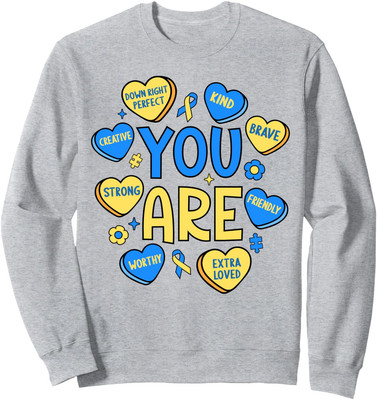 Down Syndrome Awareness Positive Candy Heart Cute Unisex Crewneck Sweatshirt
