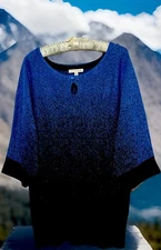 Notations Top XL Black Blue Ombré Metallic Sparkle Dolman Stretch Knit $49 NWT