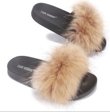 NEW Genuine FOX FUR SLIDES 7 8 9 10 Shoes Sandals