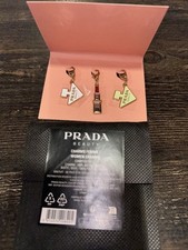 Prada Beauty 3 Metal Charm Set - Green White Bottle Red Lipstick - NEW