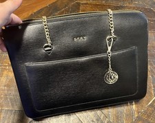 DKNY Black Shoulder Bag Zip Closure Gold Chai...