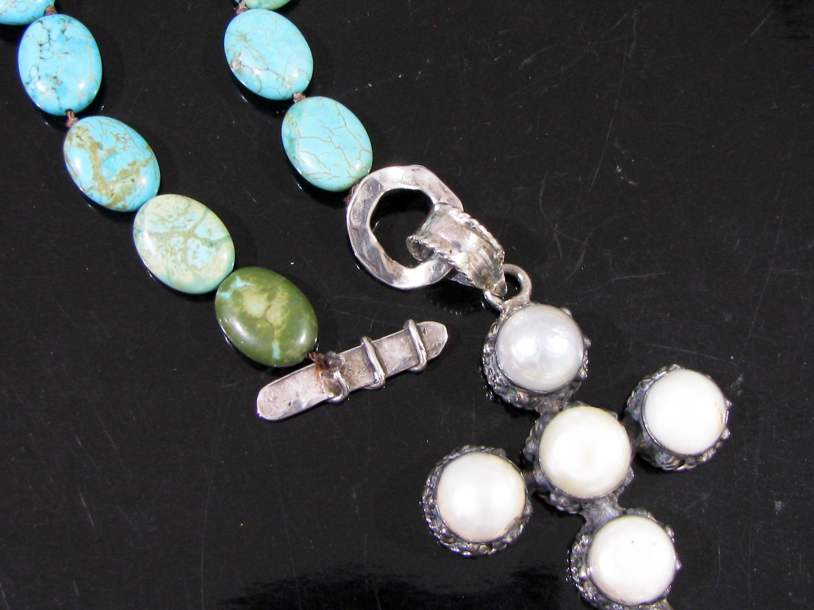 STATEMENT LARGE STERLING SILVER & TURQUOISE 3" CR… - image 5