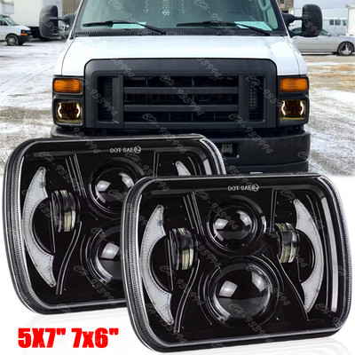 2Pcs 5x7'' 7x6'' LED High&Low Beam Headlights For Ford E 150 E 250 E 350 Econoline