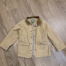 LL Bean Coat Jacket For Kids Beige Canvas Barn Chore Corduroy Collar Lined