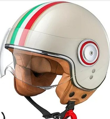 NEW COMRIDER Open Face Motorcycle Helmet DOT Certified w/ Visor Italian Stripe
