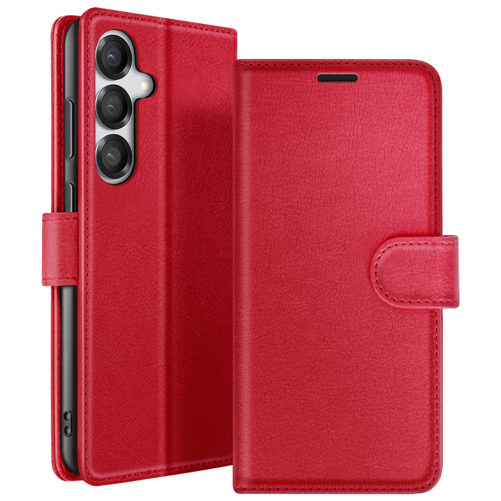 Protège Écran Galaxy S25 Plus Rouge Anti-Choc avec Étui Portefeuille et Support Tab Pratique