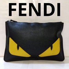 FENDI PVC Clutch Bag Black Monster Bugs Zip Silver Hardware Used From Japan