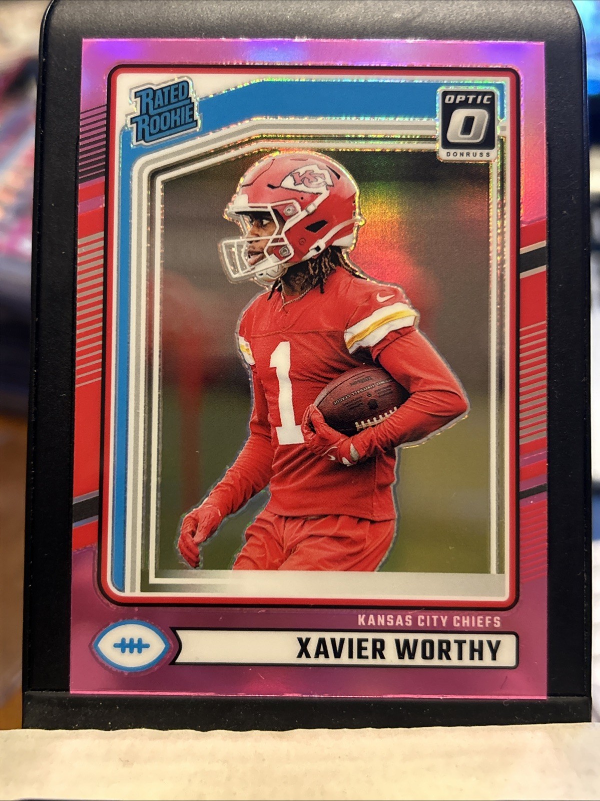 2024 Panini Donruss Rated Rookie Xavier Worthy #398 Optic Preview Pink Prizm(RC)
