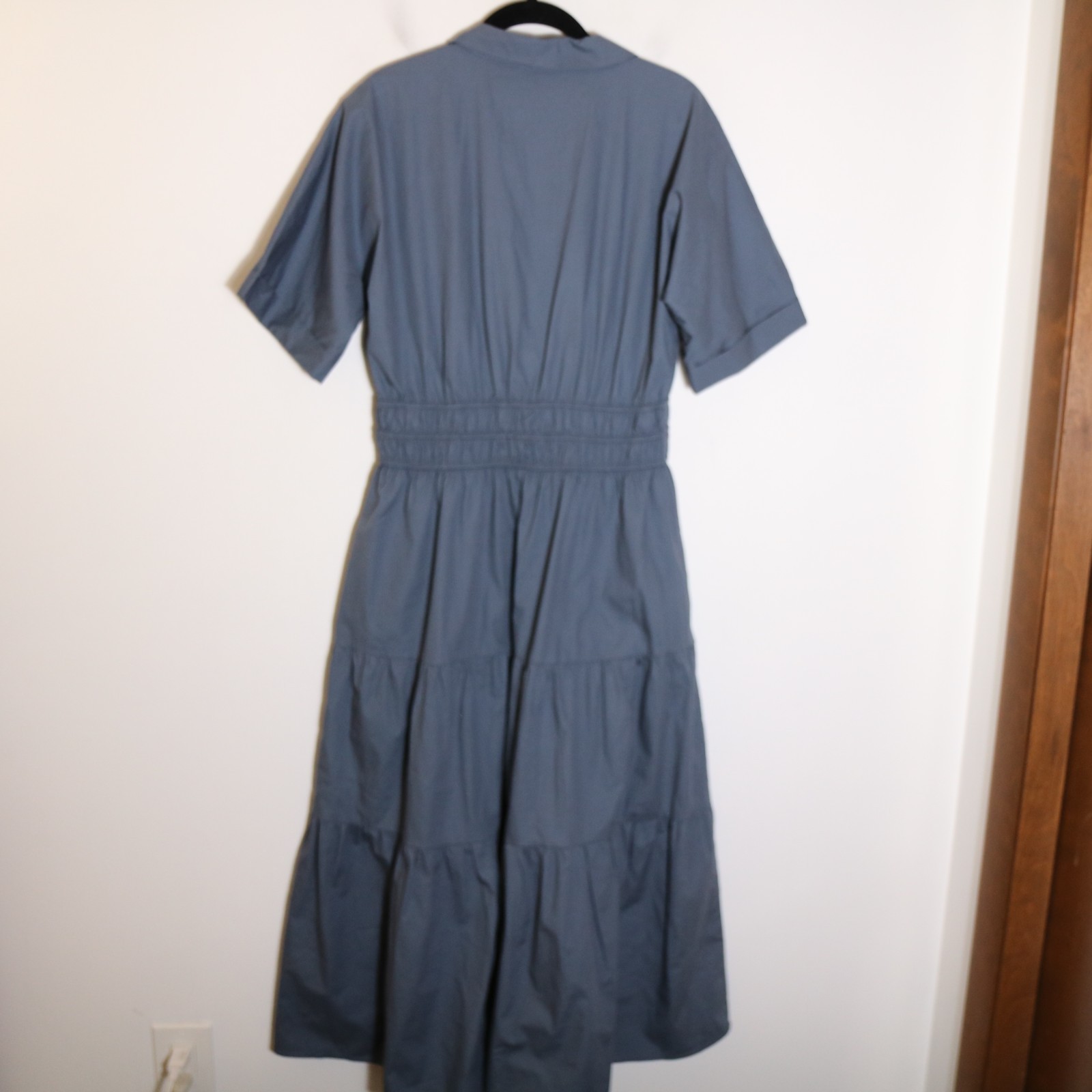 Aureum Maxi A Line Dress Womens Medium Tiered Shirt Dress Blue Cotton Preppy