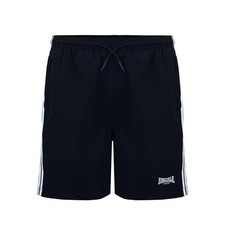 Image of LONSDALE MENS BLACK 2 STRIPE LOGO WOVEN GYM TRAINING SHORTS-ZIPPED POCKETS-BNWT