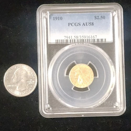 1910 INDIAN HEAD QUARTER EAGLE GOLD COIN $2.50 PCGS AU58