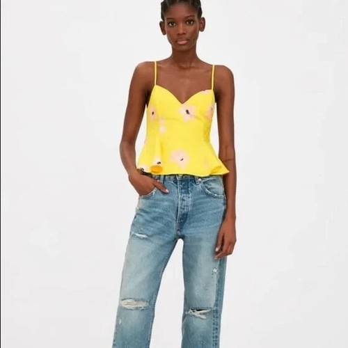 Zara Yellow Floral Tank Top Large | eBay