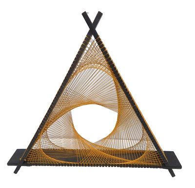 1970's Gold String Triangle Artwork Craft Geometric Pattern MCM Craft Kit Built